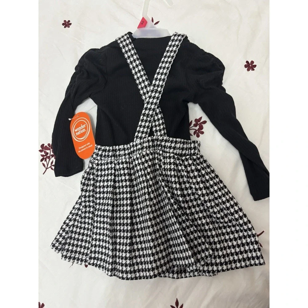 Wonder Nation Girls 18M 2-Piece Ribbed Top Houndstooth Dress Set Black White